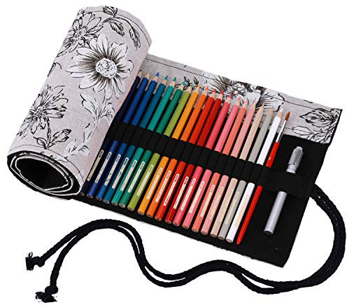 abaría - Bolsa de lápiz de Colores, pequeño Estuche Enrollable 36 lápices, portalápices de Lona, Organizador para Arte, Pintura