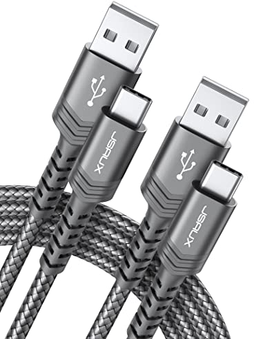 JSAUX Câble USB-C Charge Rapide [Lot de 2, 2M] 3.1A Cable USB Type C Chargeur Nylon Tressé Compatible avec iPhone 16 15 Pro Max, Samsung Galaxy S25 S24 S23 Ultra A55 S22 S21 S20, Android Auto-Gris