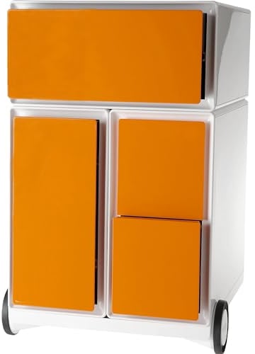 Paperflow | Rollcontainer easyBox® | 1 Schublade | 1 Hängeregistraturschub | 2 CD-Schübe | weiß/orange