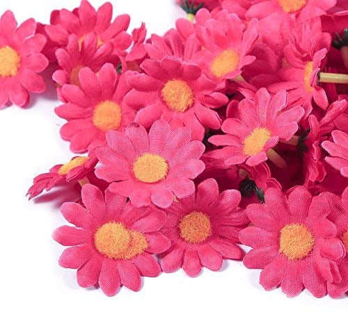Gerbera Gänseblümchen, 100 Stück, Kunstblumen, Stoff, Blumen, Köpfe, für DIY, Party, Hochzeit, Basteln, Dekoration (Rosa)