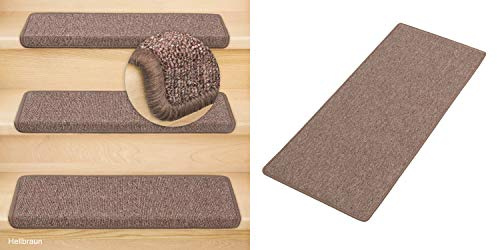 Metzker Stufenmatten Ariston Hellbraun Rechteckig 15er Set + Teppichläufer 80 x175cm (BxL)