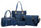 AlwaySky Nylon Damen Schultertasche Henkeltaschen Handtasche Tote Geldbörse Brieftasche Schlüsselfall Sechsteiliges Set Blau