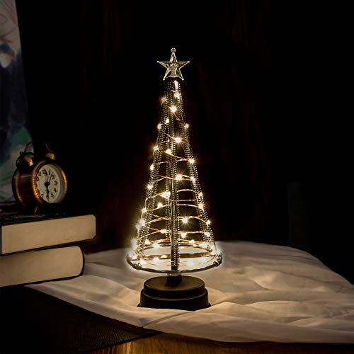 Honesty Santa's Tree,XS Black Mini Weihnachtsbaum Tree 40 warmweiße LEDs auf Kupferdraht, mit Ladedatenleitung , Tischlampe & schönen Dekorationen für Ihre Zimmer, 260mm Hoch