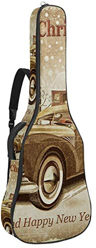 Gitarren-Gigbag, wasserdicht, Reißverschluss, weicher Gitarren-Rucksack, Bass-Akustik- & klassische Folk-E-Gitarrentasche, Vintage-Stil, Weihnachtsmann im Auto