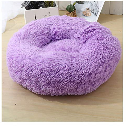 YAOTT Hundebett Plüsch Dount Katzenbett Rund Welpen-Bett Tragbare Warme Weiche Bequeme Hund Bett Haustierbett Rutschfestes Waschbar Hundekorb Lila D40cm