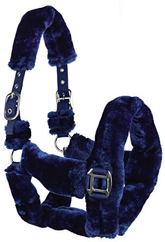 Horsenjoy Pferdehalfer Kunstlammfell Cuddly Transporthalfter weich gepolstert (Full, dunkelblau)