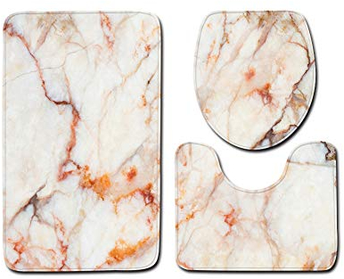 Badgarnitur Badematten Set Badezimmer Vorleger 3 Teiliges,Rutschfeste Badvorleger Badteppich WC Vorleger Duschvorleger,WC Sitz Deckel Fußmatte Matte Teppich Marmor/Kopfsteinpflaster Muster E 50x80CM