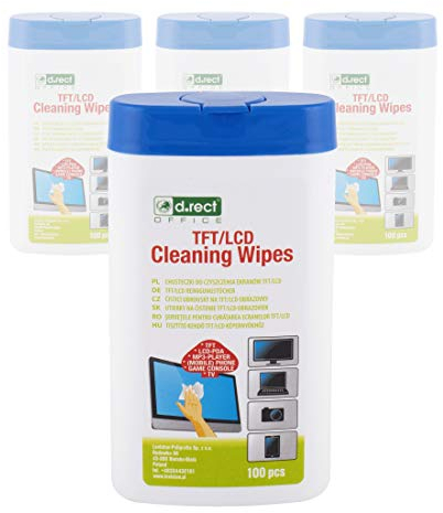 D.RECT Lot de 400 Lingettes Nettoyantes dans un Distributeur - Pour écrans TFT/LCD Ordinateur Portable Tablette, Multi Usages Lingettes de Nettoyage, Enlève la Saleté de Toutes les Surfaces