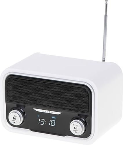 Adler Europe AD 1185 Bluetooth Küchenradio - UKW, 50 Senderspeicher, SD/USB/MP3-Wiedergabe, AUX-Eingang, LCD-Display, 1800 mAh Akku, Modernes Design, Weiß