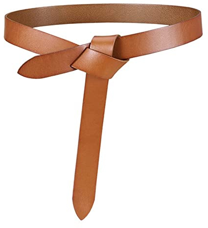 QXYOGO GüRtel Damen Knotenbänder für Frauen Weiche Leder geknotete Gurtband Lange Kleid Zubehör Lady Taillenbänder 1 (Belt Length : 110cm, Color : Camel)
