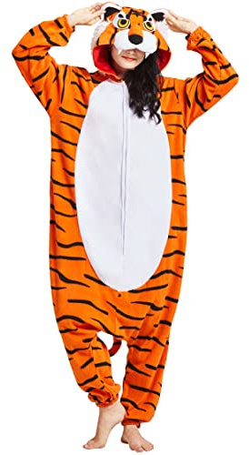DarkCom Unisex Adulto Animale Onesie Tigre Cosplay Onesie Halloween Carnevale Costume per Uomo Donna S