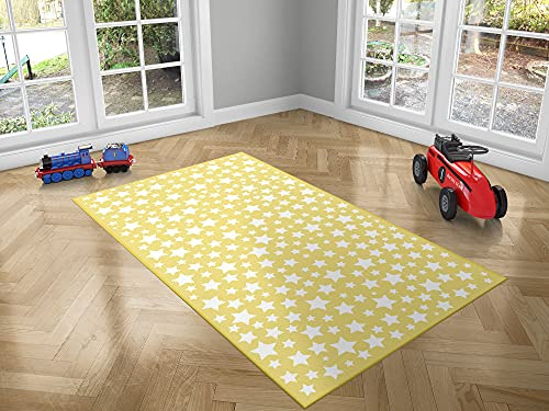 Oedim Kinderteppich mit gelben Sternen, 200 x 95 cm, Teppich, PVC, Vinylboden, Schutzboden, Heimdekoration, Dekoration für Zimmer