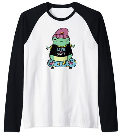 Skateboard Frog – Live to Skate Cute Frog auf Skateboard Raglan