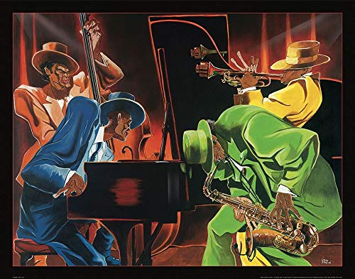 Bild auf gerollter Leinwand, Jazz-Quartett-Archiv, horizontal, Kunstdruck, Jazz-Trompete, Saxophon, Klavier, Kunstdruck, 33 x 42 cm