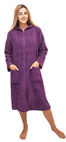 ALLEN & MATE 100% BAUMWOLLE Unisex-Bademantel mit Kapuze und Reißverschluss, 380 g/m², Sicherheitszertifizierung, Weich und Saugfähig, ideal für Männer und Frauen (S, Lila)