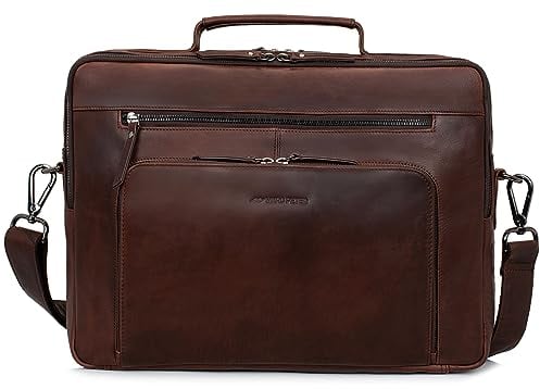 Marc Peter® Laptoptasche Auckland 15,6 Zoll Leder I Umhängetasche für Laptop I Aktentasche für Notebook I Tasche für Damen und Herren Braun