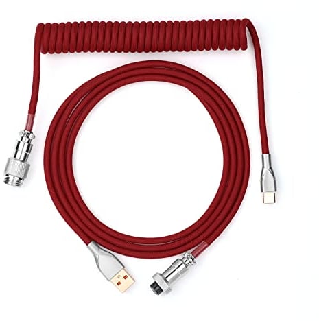 EPOMAKER Cable USB Tipo C de 1,8 m, Tipo C a USB A, TPU, Cable mecánico en Espiral para Teclado de Videojuegos con Conector de Aviador extraíble para Teclado Gaming (Rojo)