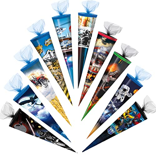 alles-meine.de GmbH Schultüte - 50 cm Motiv + Zubehör wählbar rund - Zuckertüte - Tüllabschluß - Junge - Motorrad Rennmotorrad Auto Offroad Fahrzeug Führerschein Prüfung Moto..