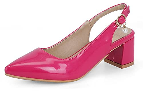 XINXINIO Zapatos de tacón de bloque y punta puntiaguda para mujer, fucsia, 38 EU