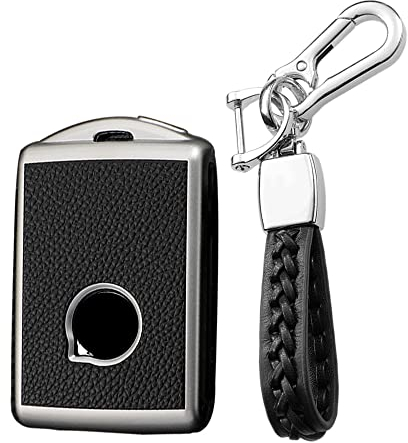 KUNIO Autoschlüssel Hülle Abdeckung Passt für Volvo C30 S60 S80 S90 V60 V70 XC40 XC60 XC70 XC90 S60L T5 T6 T8 TPU Leder-Textur Schlüsselanhänger Schutzhülle Fernbedienung Cover Silber