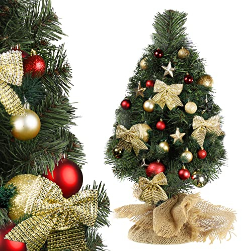 KADAX Künstlicher Weihnachtsbaum 40cm, klein Tannenbaum mit 46 Zweige, Mini Tanne mit Jute, Tisch Christmasbaum aus PVC-Folie, Kunsttanne, Kunsttannenbäume (Klaus 40cm)