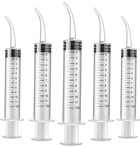 WLLHYF 5 Pack Dental Spritzen 12 ml Dental Irrigation Spritze mit gekrümmter Spitze und Maßnahme Skala Weisheitszähne Spritze Irrigation Spritzen für Oral Dental Care Reinigung (50, Gramm)