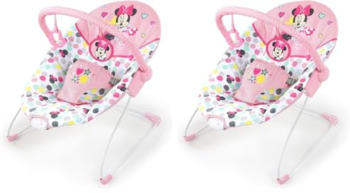 Bright Starts Disney Baby Minnie Mouse Vibrating Bouncer with Toy bar- Spotty Dotty (Pack of 2)