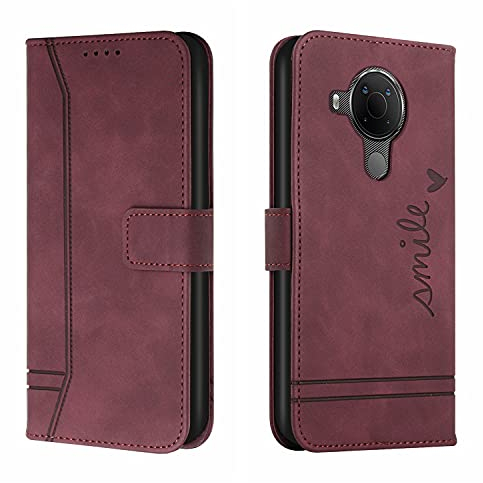 Bravoday Hülle für Nokia 3.4/5.4, PU Ledertasche Handyhülle Flip Schutzhülle Kompatibel mit Nokia 3.4/5.4, mit Kartenfäch & Kickstand, Weinrot