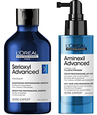 L'Oréal Professionnel Haarwachstum-Pflegeset gegen Haarausfall, Serioxyl Advanced Purifier & Bodifier Shampoo, Aminexil Advanced Anti-Hair Loss Serum