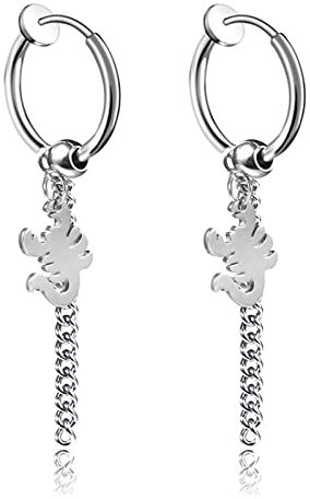 Chirurgenstahl Ohrringe Damen, Ohrringe Silber Quaste Klipp Ohrhänger Creolen 56mm Kettenskorpion 12mm Schmuck Damen Herren