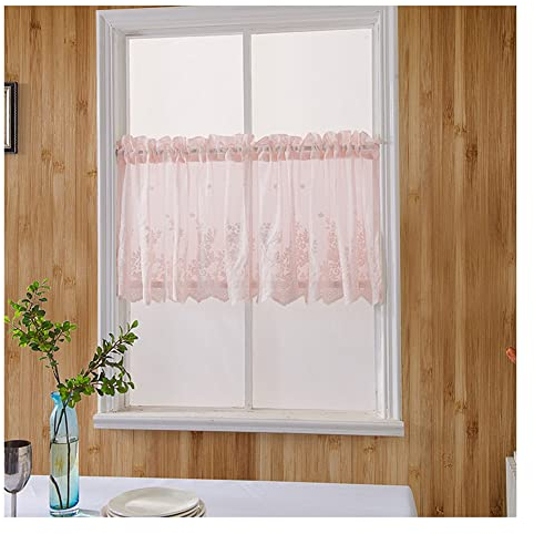 Yurosiay Spitze Scheibengardinen Vintage Halbtransparent Kurz Vorhänge Kleine Gardinen Halb Gardinen Bistrogardine Stickerei Scheibengardine für Wohnzimmer Schlafzimmer Küche Rosa 137×61cm