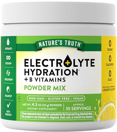 Nature's Truth Electrolytes Powder | No Sugar | with B Vitamins | Refreshing Lemon Flavor | Vegan, Non-GMO & Gluten Free Supplement for Hydration