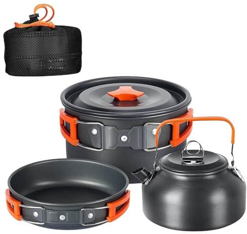 Outdoor Camping Cookware Set, Outdoor Camping Cookware Kit Portable Frying Pan Pot Kettle Set for Hiking Picnic