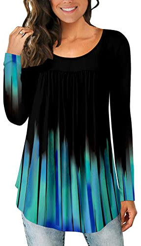 CHICZONE Ladies Tops Long Sleeve Pleated Buttons Up Tops for Women Floral Henley Shirt
