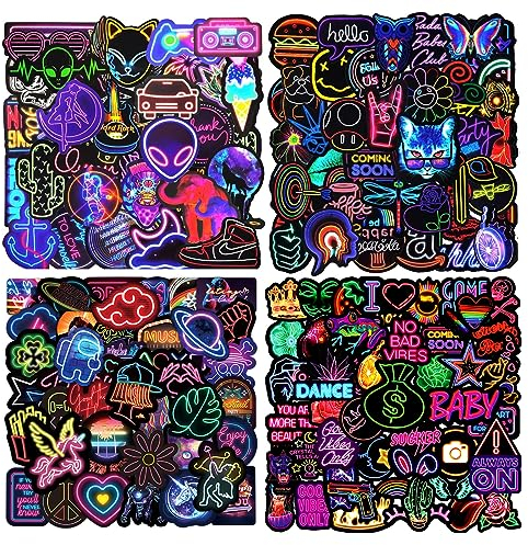 Aufkleber 200 Stück Neon Sticker Set Wasserfeste Vinyl Sticker Decals Coole Graffiti Sticker für Laptop Skateboard Scrapbook Trinkflasche MacBook IPad Handy Tagebuch Tassen Moped Fahrrad Koffer usw