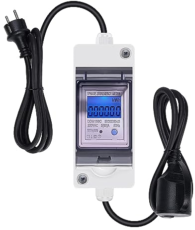 kyaoayo LCD Digitaler Mobiler Stromzähler 230V, IP65 Wasserdicht Mobile Tragbar Stromverbrauchsmesser mit Gummischlauchkabel/Geeicht Reset, Energiekostenmessgerät für Wohnmobile Elektrofahrzeuge