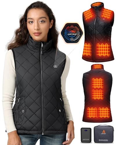 Gilet Chauffant Femme avec Batterie de 16000mAh - Gilet Chauffant avec 9 Zones de Chauffage et 3 Températures Réglables, Veste Chauffant pour Activités de Plein Air Randonnée Ski