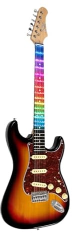 EKO Guitars S-300 Sunburst Visual Note, E-Gitarre Visual Note, Pappelkörper, Ahorngriff, Harz-Tastatur, Folie Visual Note, die mit der entsprechenden App verbunden ist, Farbe Sunburst