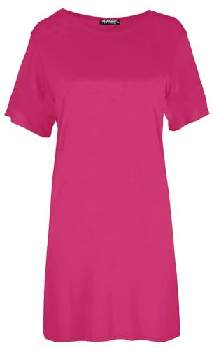 StarWomens Fashion Tunic, Pullover Oversized Short Sleeve Round Neck Baggy T-Shirt, Pj, Casual Top, T-Shirt Dress, Plain Cerise S/M (UK 8/10)