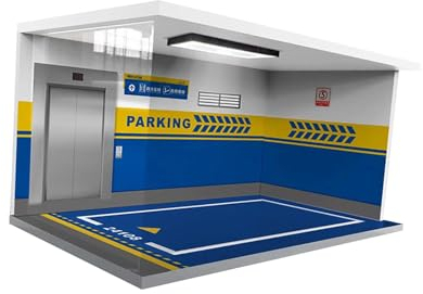 Generic 1/18 Garage Diecast Car Vitrine Parkplatzszene mit Lichtern Staubdichte Fahrzeugszene Spielzeug Acryl für Modellsammler , Blau