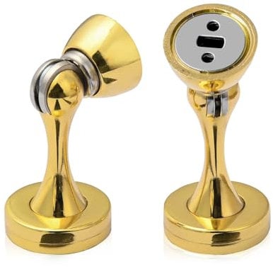 HOMOTEK 2 Pack Magnetic Door Stopper, Magnet Door Stop Heavy Duty Zinc& Rubber Tip Magnetic Door Catch Door Holder, Door Handle and Wall Protector(Bright Brass)