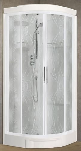 Novellini New Holiday R90 Standard con Tettuccio 90x90 cm Cabina Doccia Attrezzata Curva Tonda 2 Ante Scorrevoli Angolo Destro Sinistro Miscelatore Meccanico Vetro Aqua Profilo Bianco Altezza 217 cm