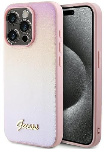Guess GUHCP15LPSAIRSP Hülle für iPhone 15 Pro 6.1 Rosa hardcase Saffiano Iridescent Script
