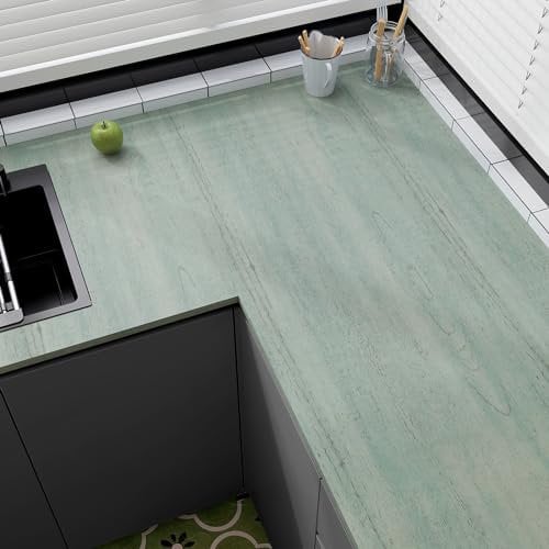 VaryPaper Light Green Wood Effect Vinyl Self Adhesive Wallpaper 40cmx200cm Wood Effect Sticky Back Plastic Contact Papaer for Kitchen Countertops Worktop Vinyl Covering Furniture Wrap Tabletop