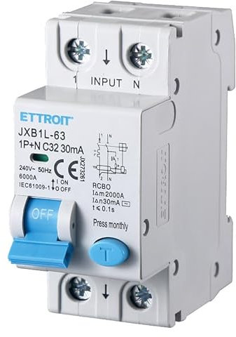 ZOREI Interruptor magnetotérmico diferencial, 1P+N 6KA 30mA 220V, Ocupa 2 módulos DIN (1P+N 32A 6KA 30mA)