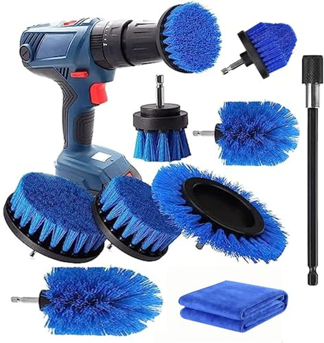 Bürstenaufsatz Bohrmaschine Akkuschrauber Set, 9 Stück Bürste Akkuschrauber Reinigungsbürste Akkuschrauber mit Verlängerung für Felgen,Badewanne,Fliesen,Küche
