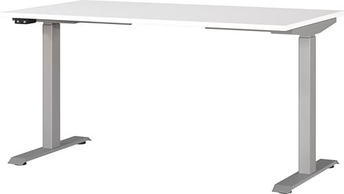 Germania Schreibtisch 7905-639, in Weiß/Silber, EL. höhenverstellb., 140 x 120 x 80 cm (BxHxT)