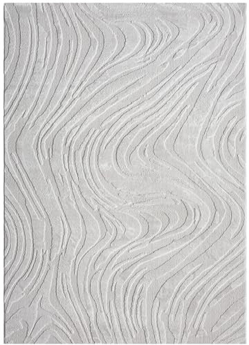 VIMODA Teppich Wohnzimmer Teppich Schlafzimmer 3D Effekt modern Weich kurzflor Wellenmuster Qualitativ, Farbe:Grau, Maße:240x330 cm