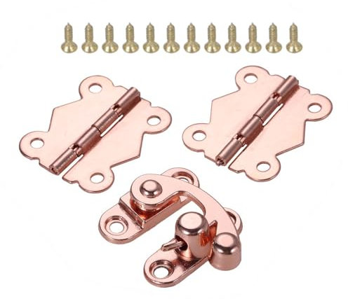 Folding Butt Hinges 3pcs/set Rose Gold Door Hinges Cabinet Drawer Decorate Hinge with Wooden Box Buckle Hasp for Furniture