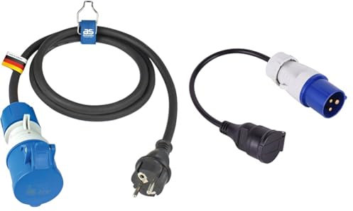 as - Schwabe Câble Adaptateur CEE pour Le Camping 1.5m, coupleur CEE 3 pôles avec indicateur & Electraline 20848043M Adaptateur pour caravanne, Bleu
